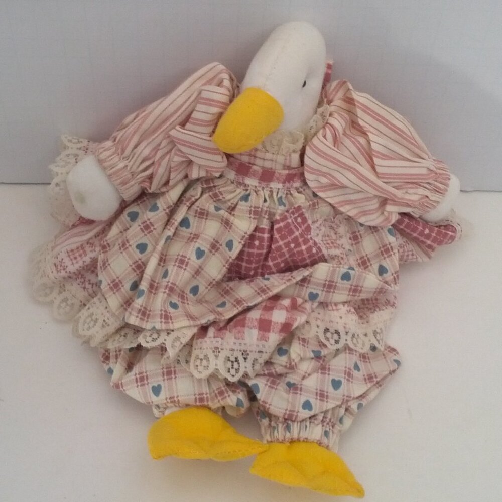 Vintage country decor shabby chic handmade stuffed duck goose with oufit doll